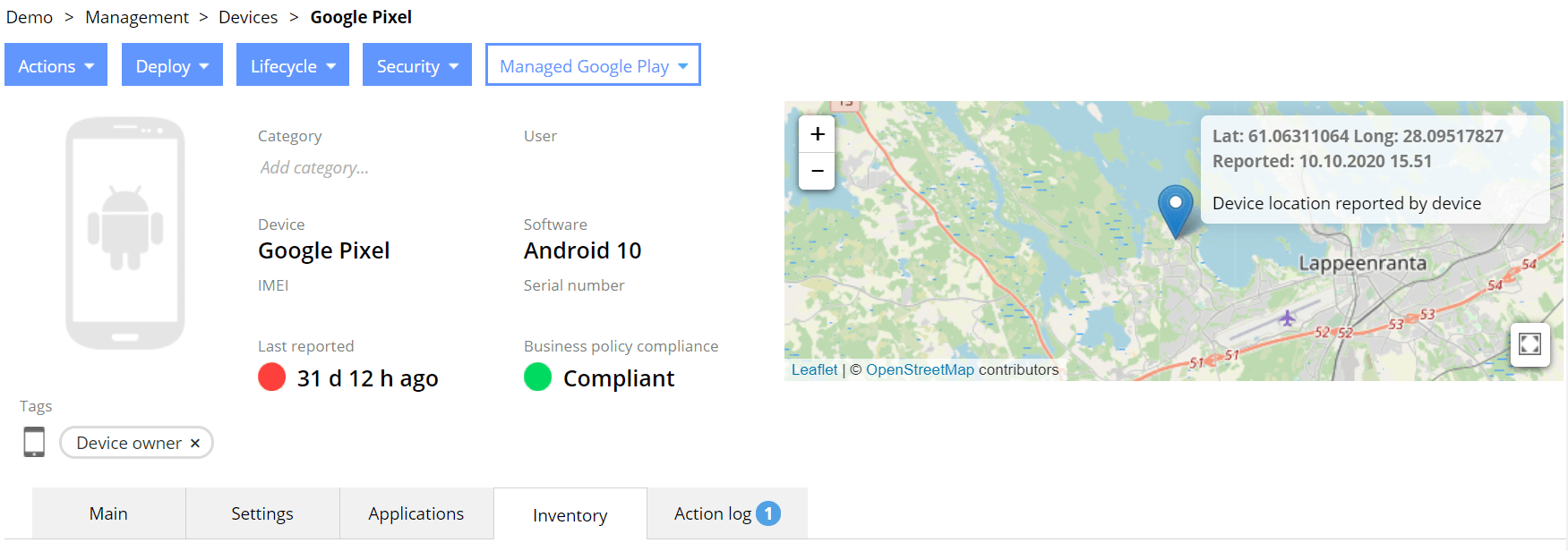 Device with location active