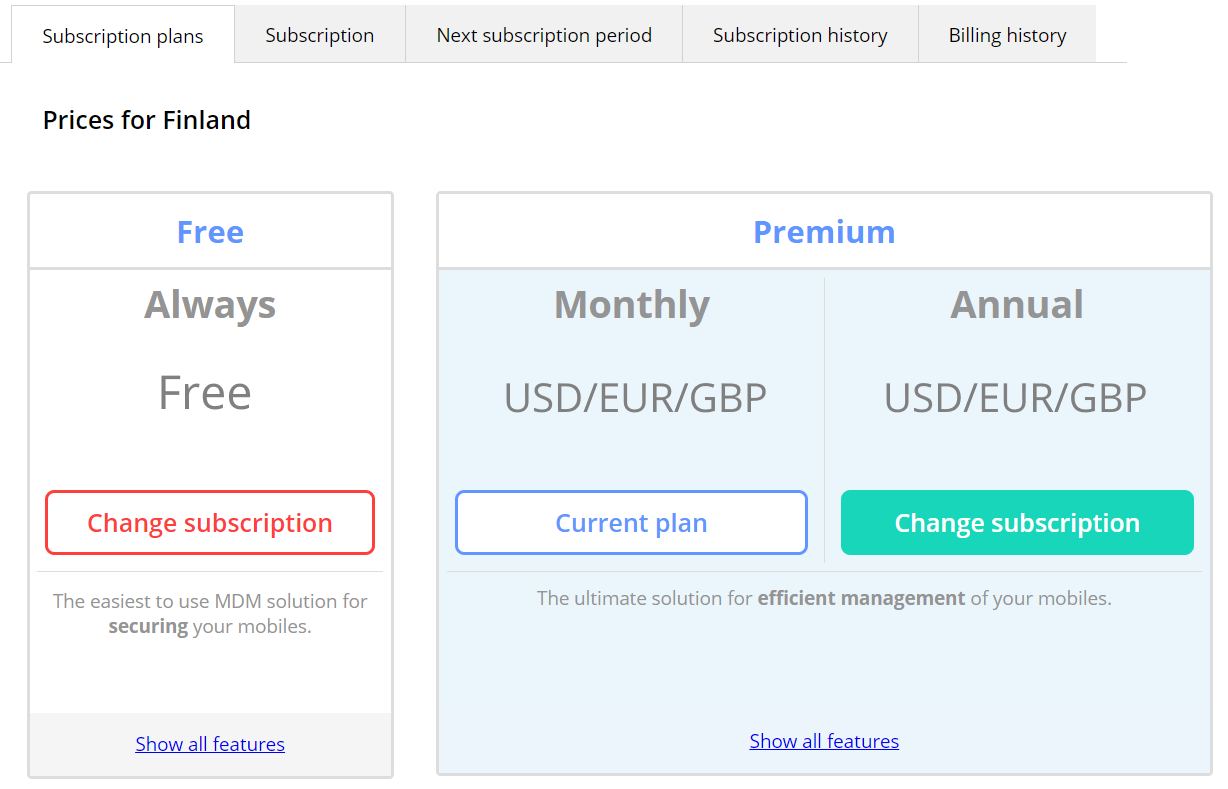 Changing the subscription plan.