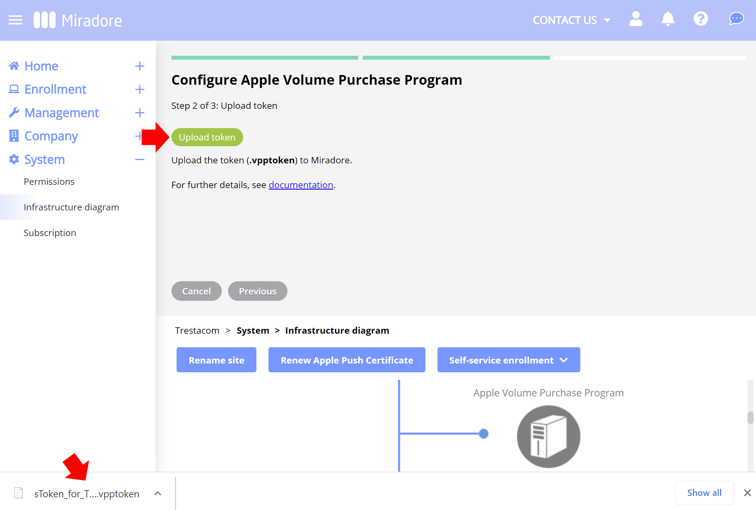 How to upload the Apple VPP token to Miradore MDM.