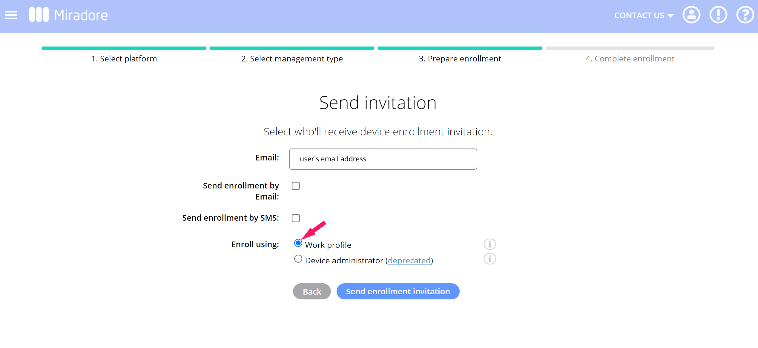add user send enrollment invitation