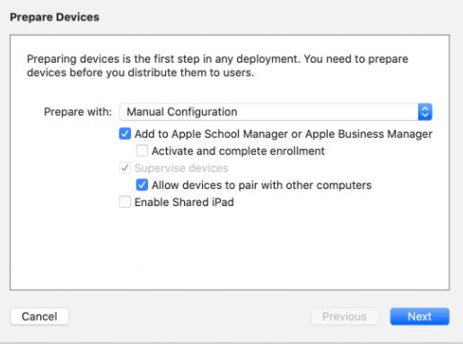 In Apple Configurator, choose Manual Configuration and "Add to Apple School Manager or Apple Business Manager".