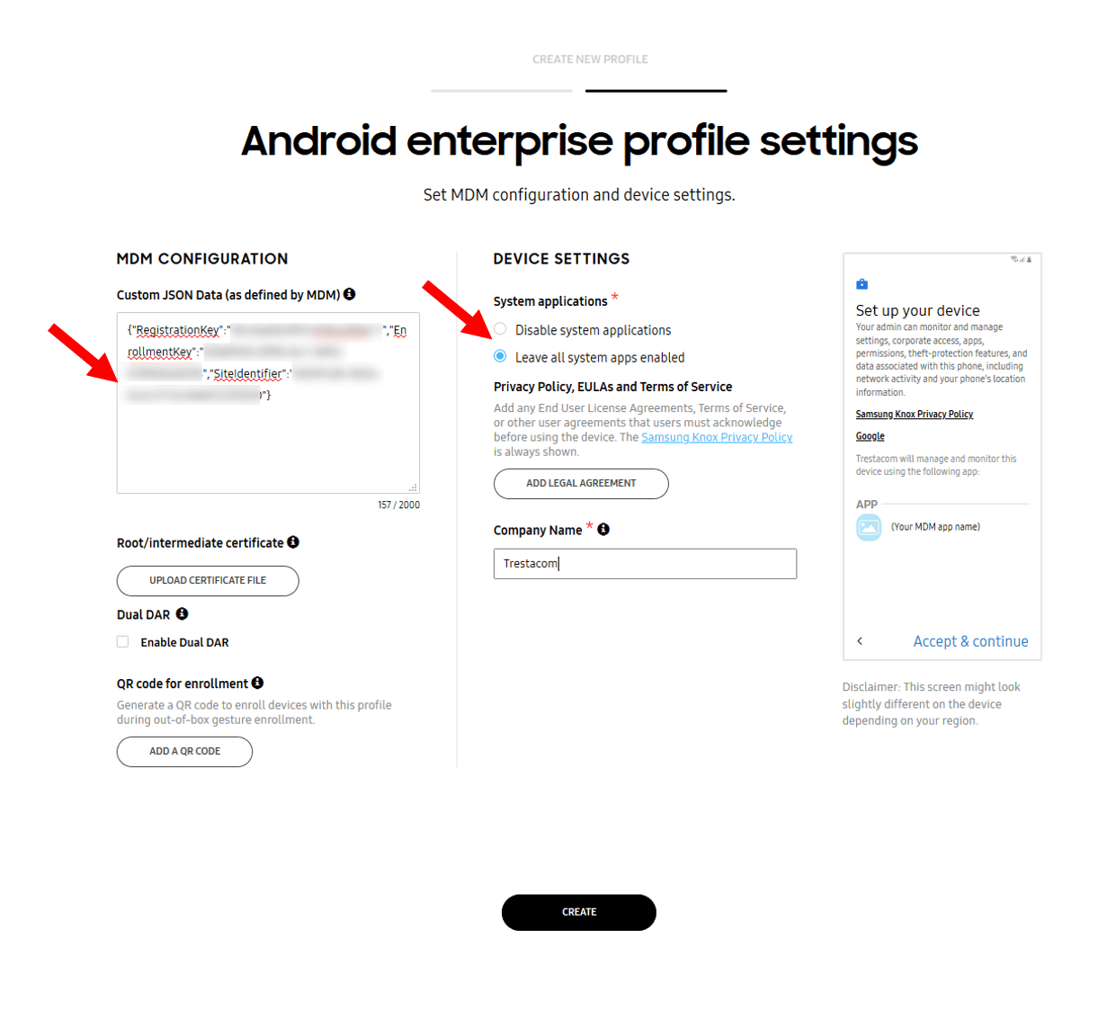 Android Enterprise profile settings