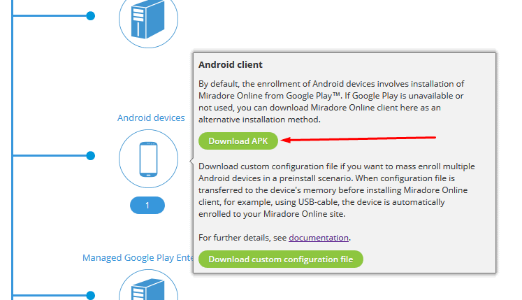 Android client and the option to download APK.