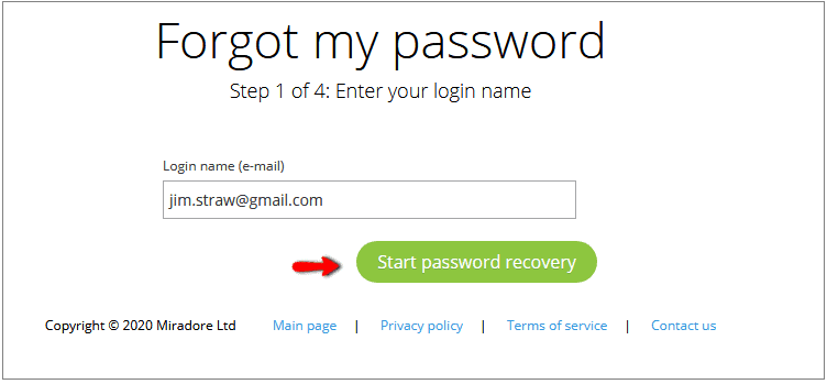 Entering the login name as part of the Forgot my password procedure.