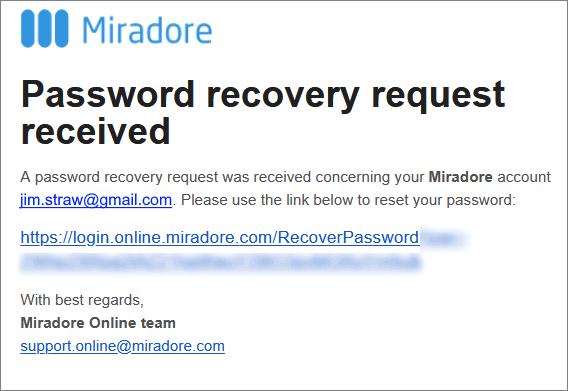 Password recovery request received notification.