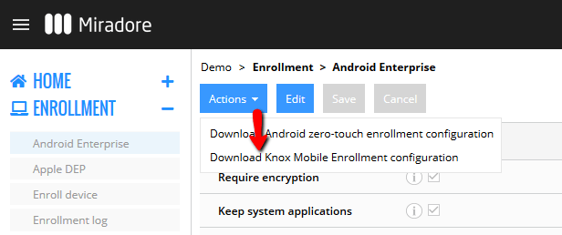 Download Knox Mobile Enrollment configuration.