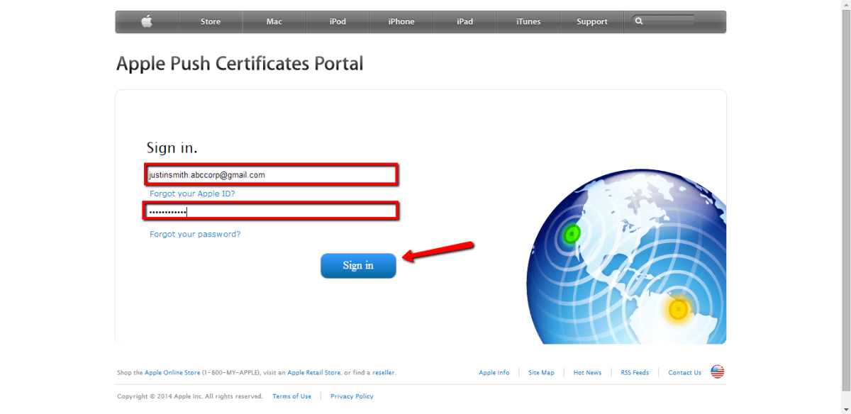 Sign in to Apple Push Certificates portal.