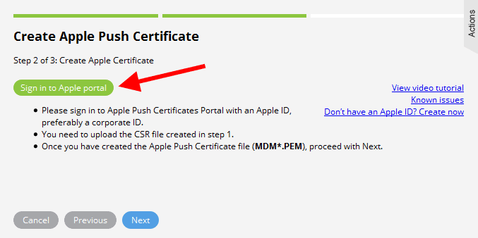 Sign in to Apple portal as the second step of creating the Apple Push Certificate.