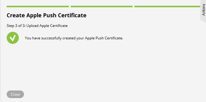 Successfully creating the Apple Push Certificate.