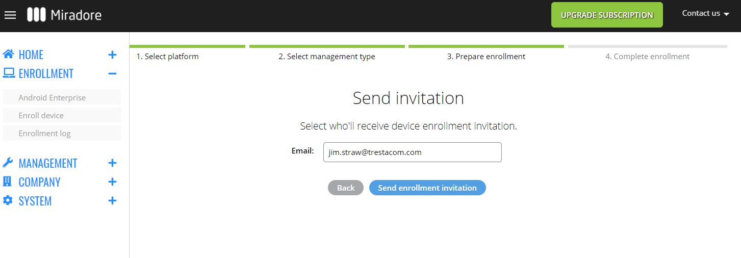 Send invitation email.