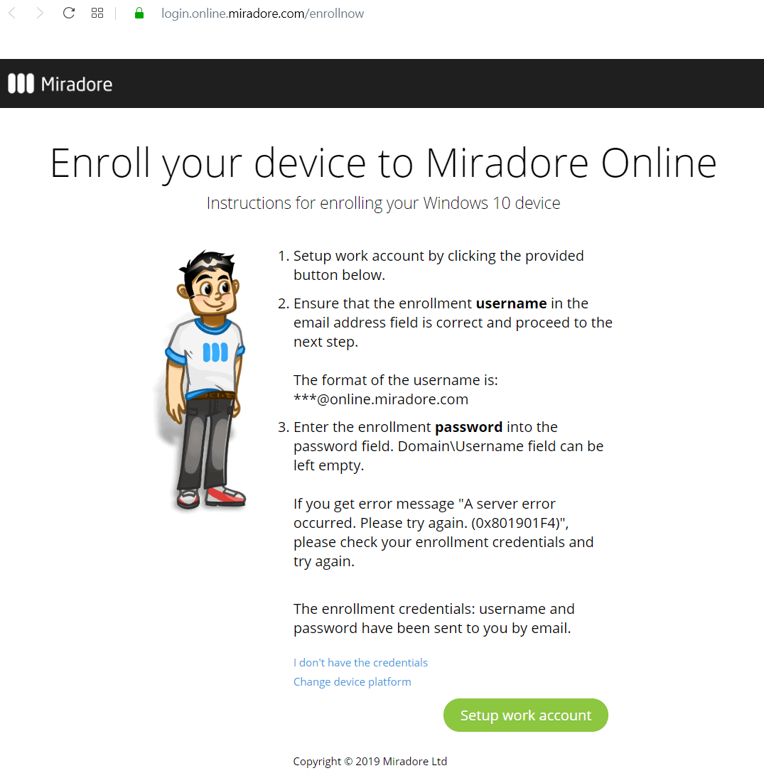 Instructions for enrolling your Windows 10 device.