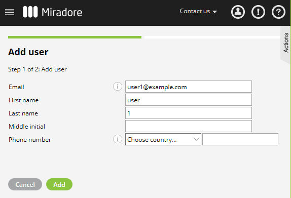 Add a new user to Miradore.