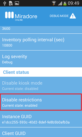 Disabling restrictions on the device.