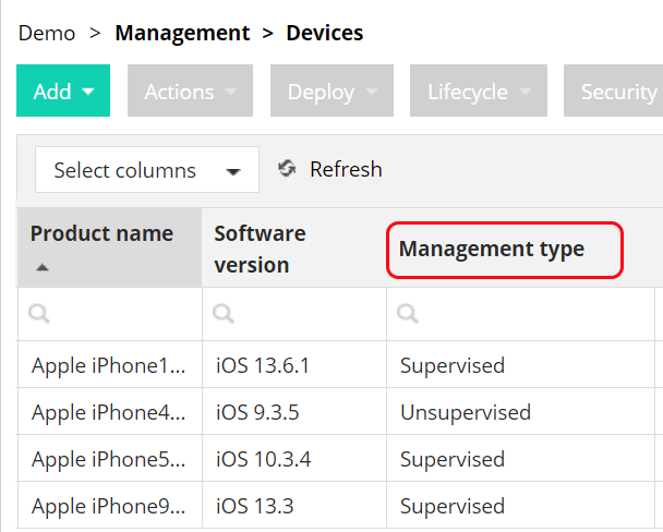 Device page and supervised management type