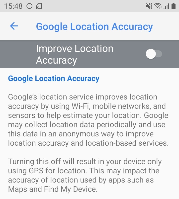 Google location accuracy switch on the device.