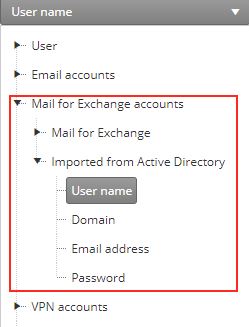 Mail for Exchange accounts information.