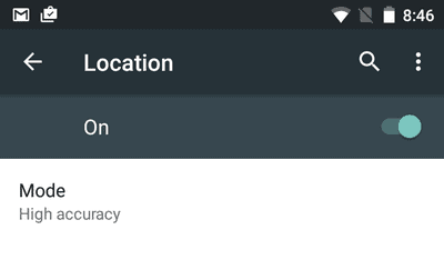 Location turned on on the mobile device.