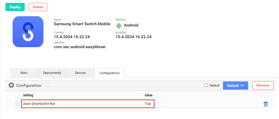 Samsung Smart Switch - Allow SmartSwitch Run - Managed Configuration