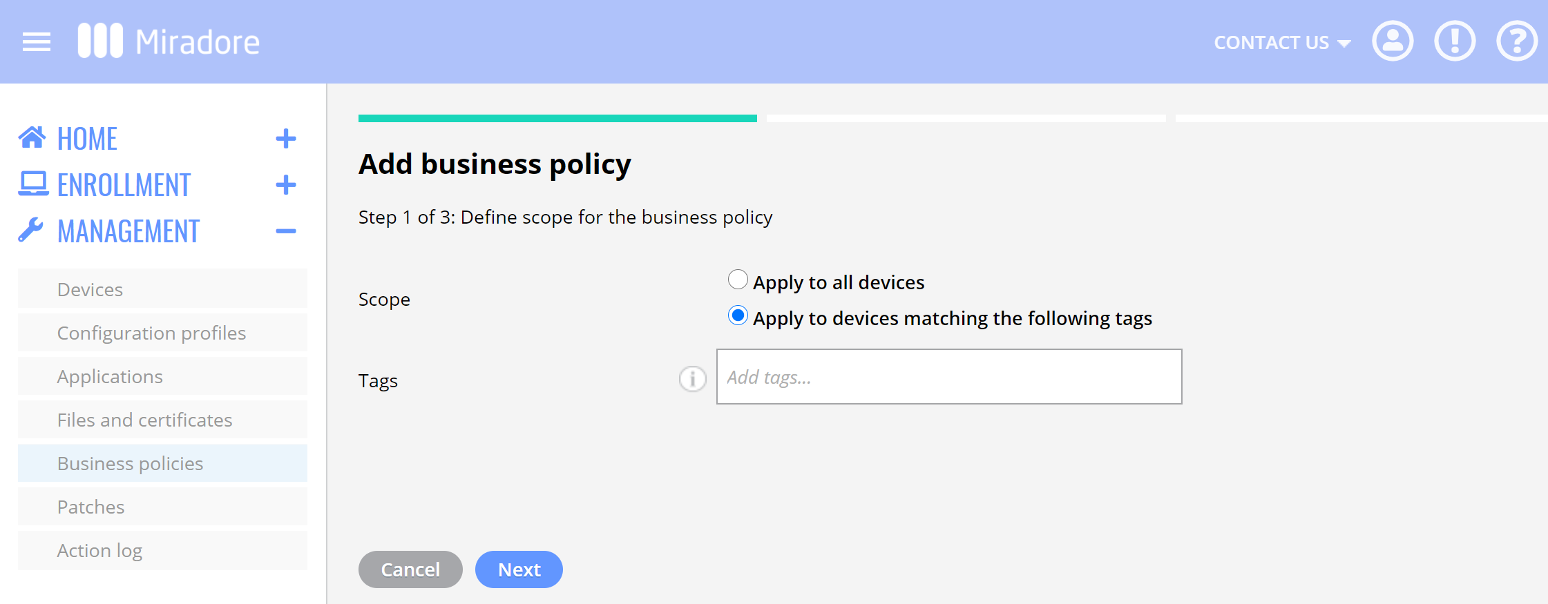 Define scope for business policy