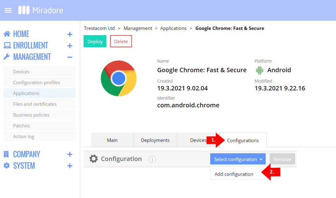 Add a managed configuration for the Chrome app,