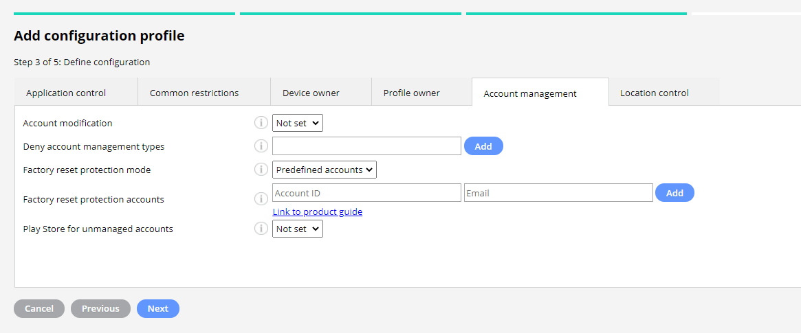 Account management under the configuration profile.