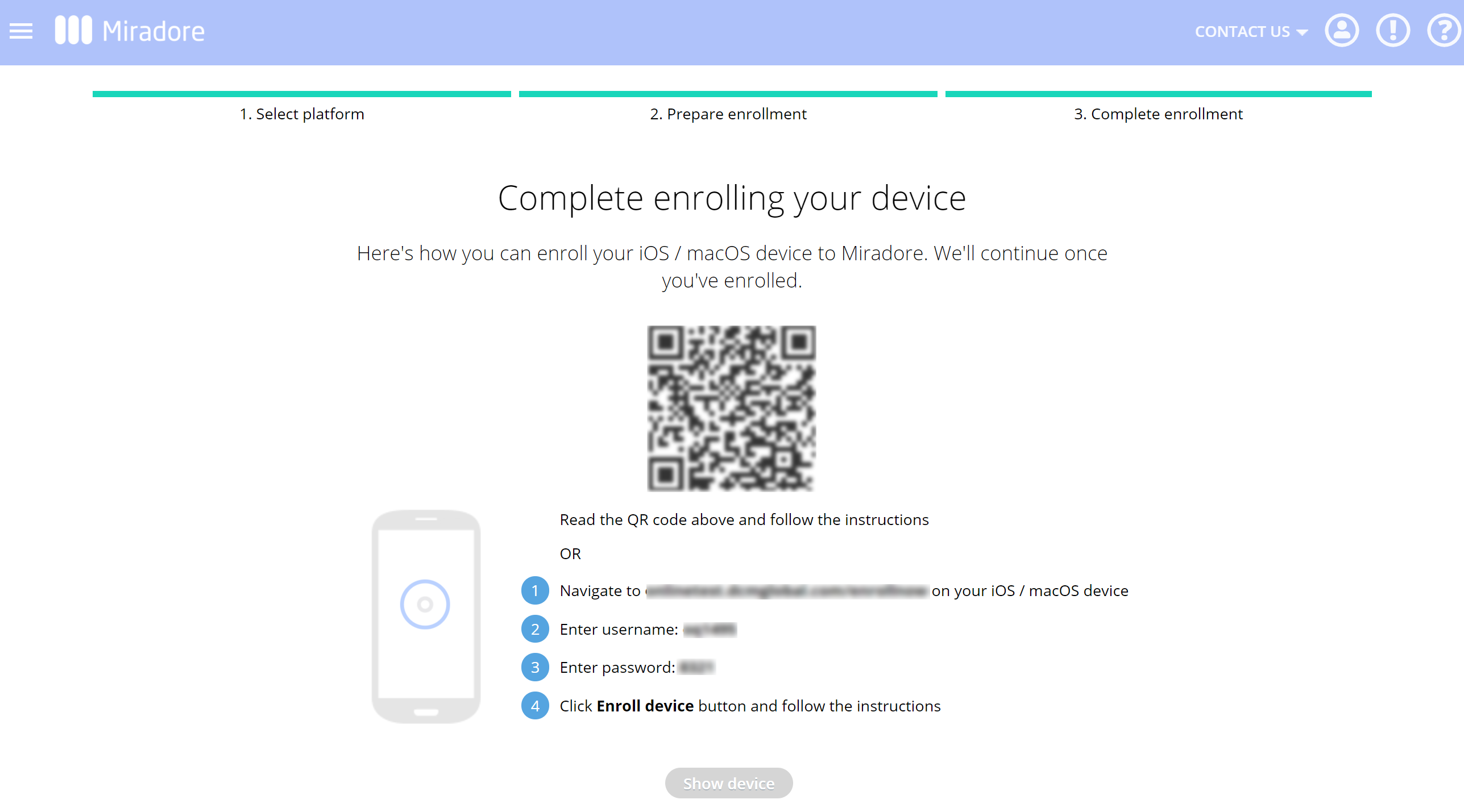 Enroll a single iOS device to Miradore.