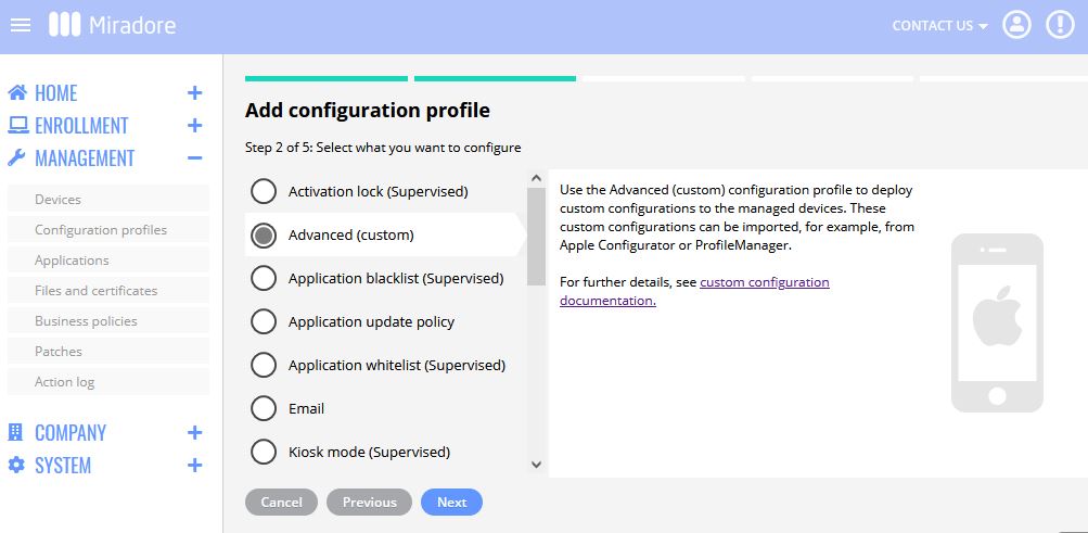 Custom configuration profile for iOS