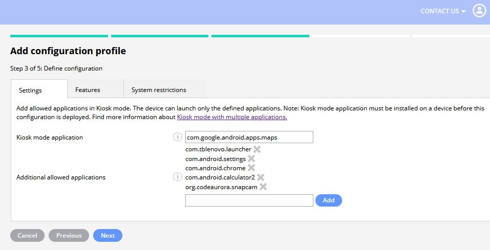 Configuring the settings of multi-app kiosk mode for Android
