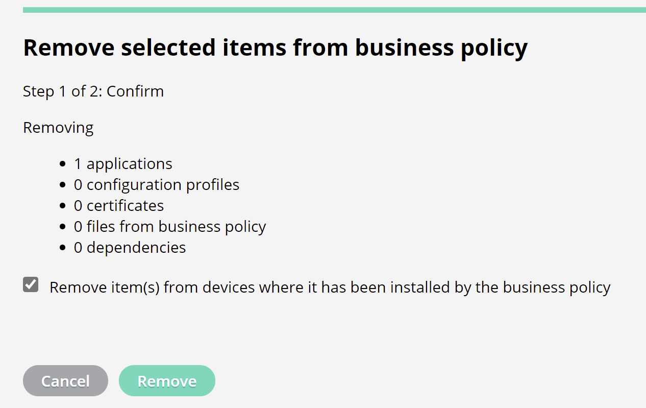 Remove an app from a business policy