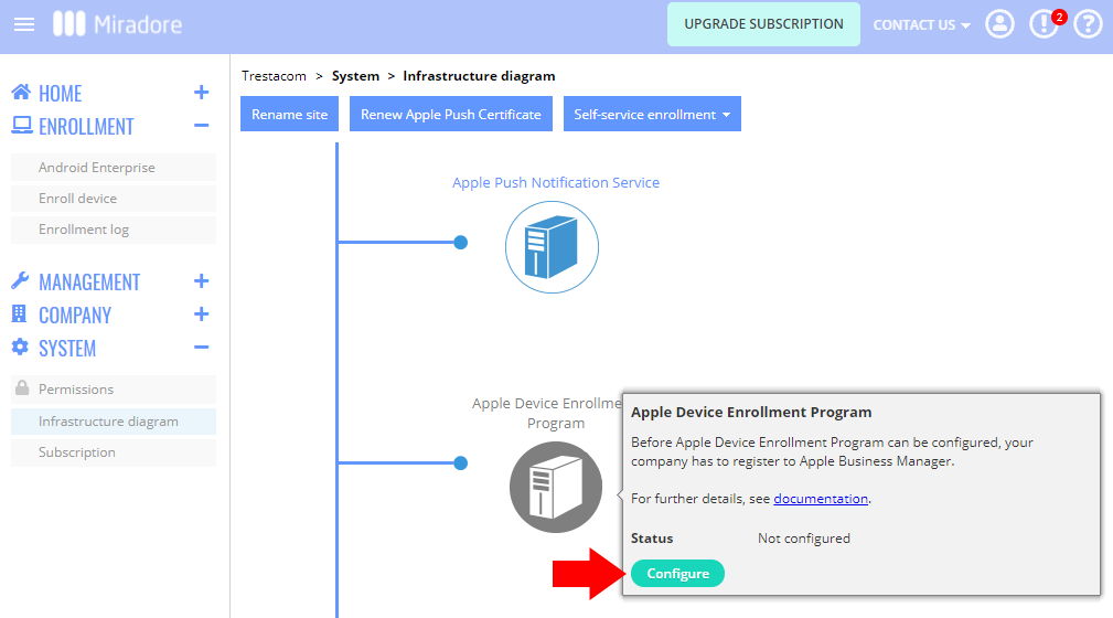 How to start Apple Device Enrollment configuration in Miradore.