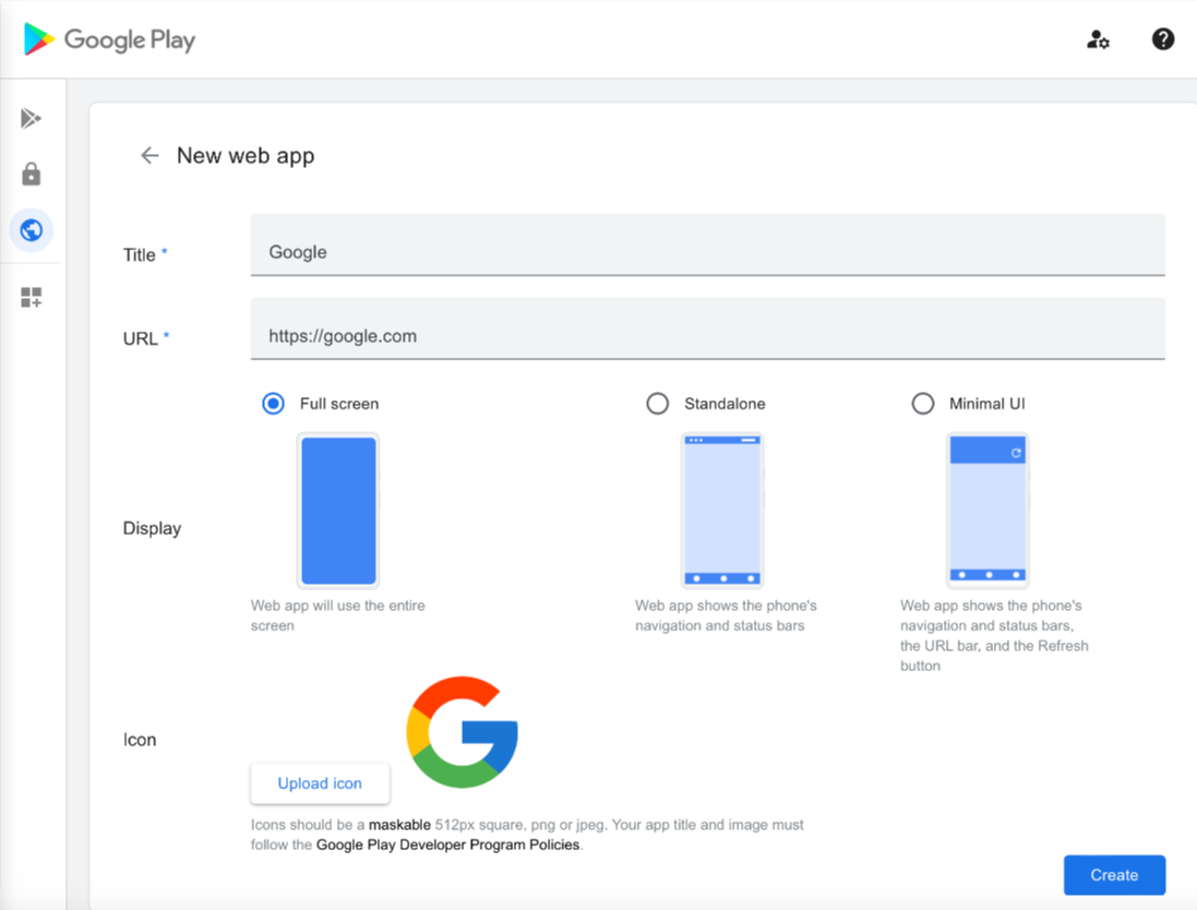 Creating web apps for managed Google Play store