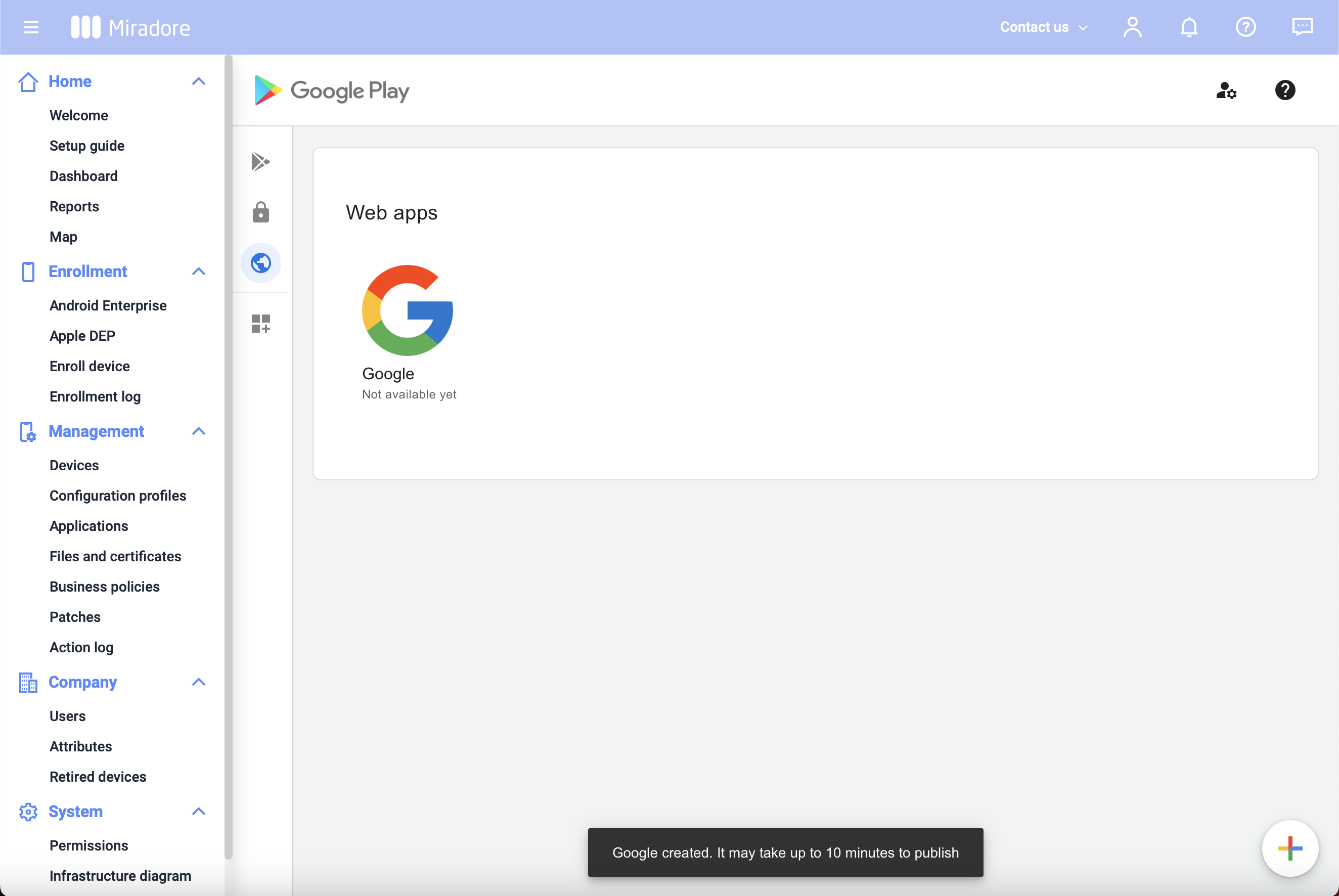 Webapp created, publishing may take up to 10 minutes
