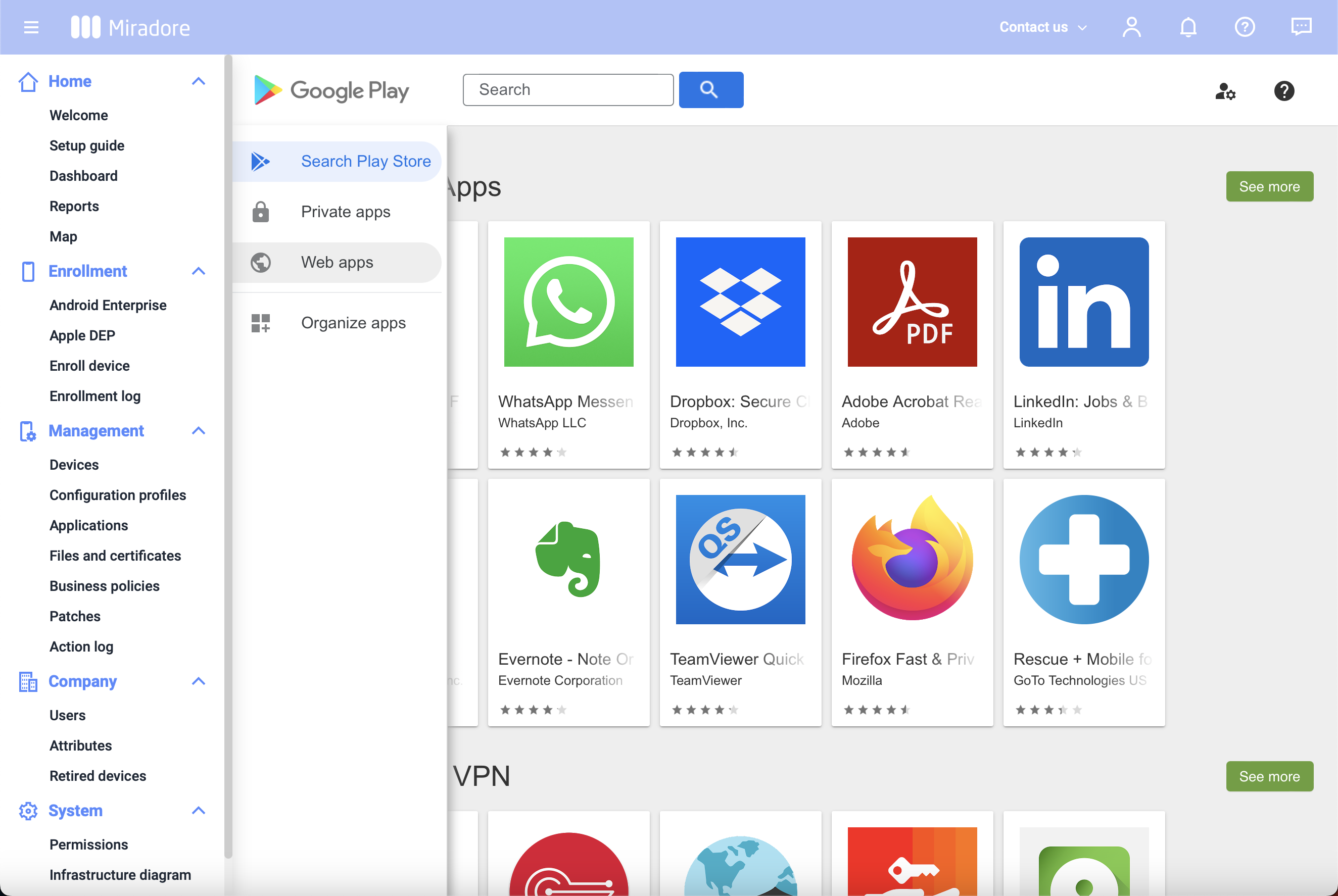 How to search web apps from the managed Google Play