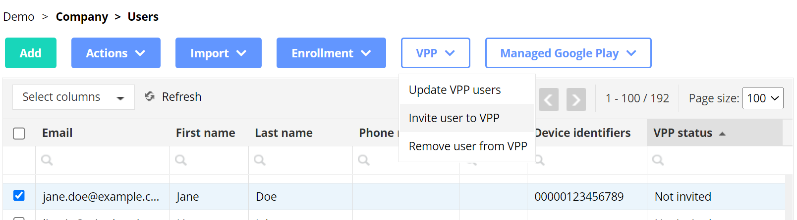 invite user to VPP to assign app licenses