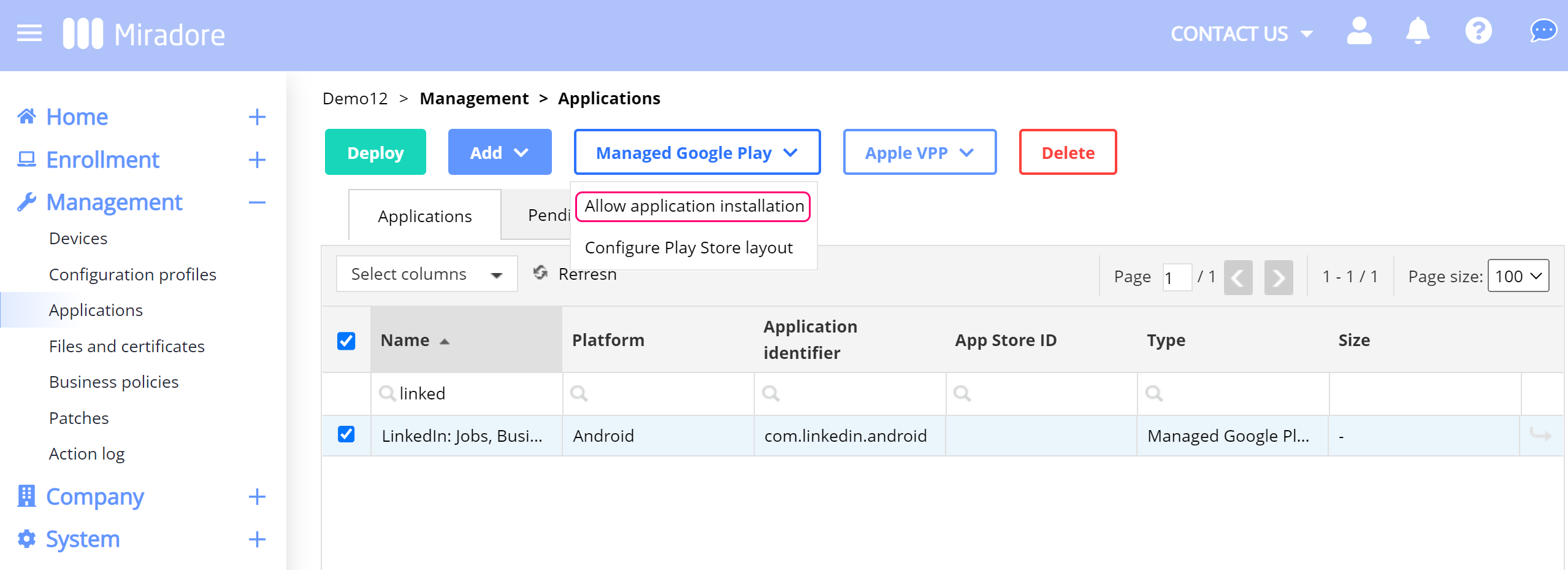 Allow managed Android application installation_applications