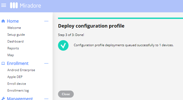 Deploying configuration profile is done.