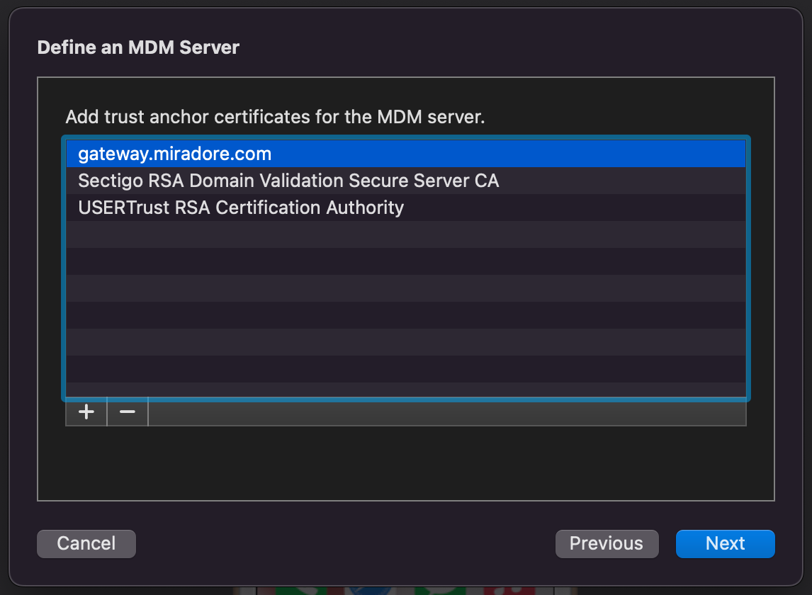 MDM Server certificates Apple Configurator
