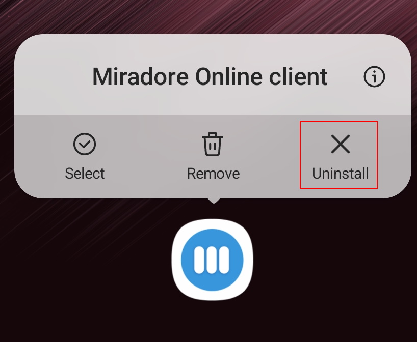 Press uninstall option for Miradore Online client.