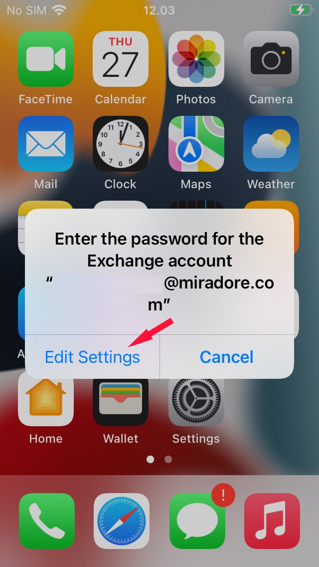 OAuht on Mail for Exchange enter the password