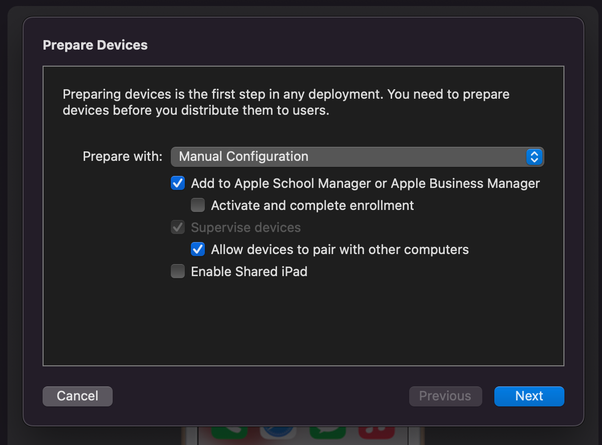 Prepare iOS device with manual configuration in Apple Configurator