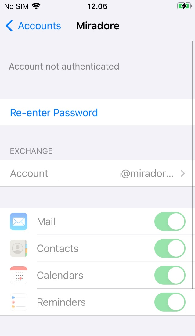 Miradore - re enter password for mail for exchange in ios e1667207058778
