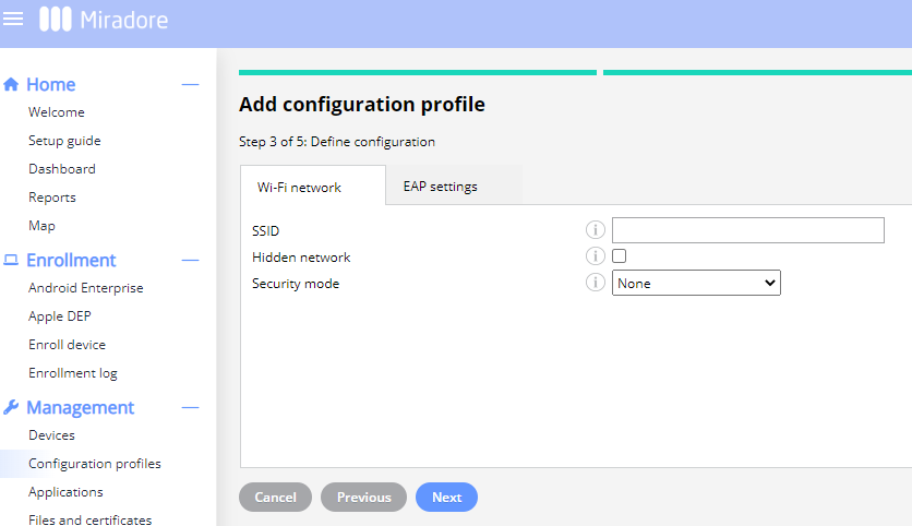 Adding Wi-Fi network settings as a part of the configuration profile.