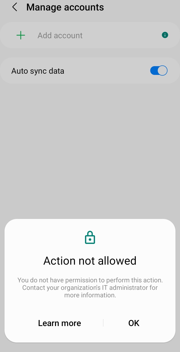 Adding an account not allowed.