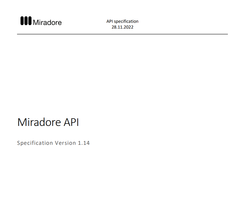 Miradore API - Specification Version 1.14
