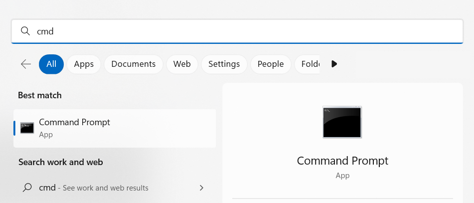 Command Prompt application in the Windows menu.