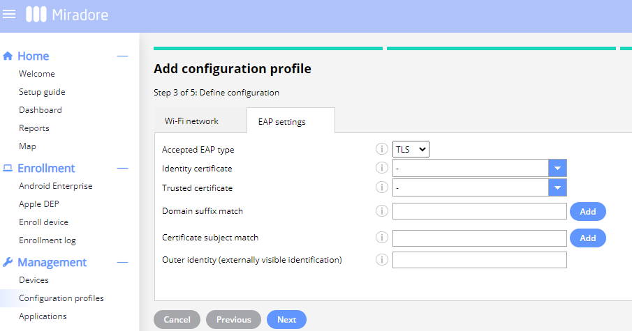 Configure EAP settings for the profile.