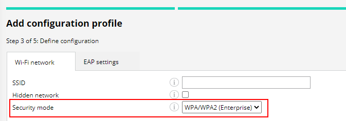 Select WPA/WPA2 as the security mode.