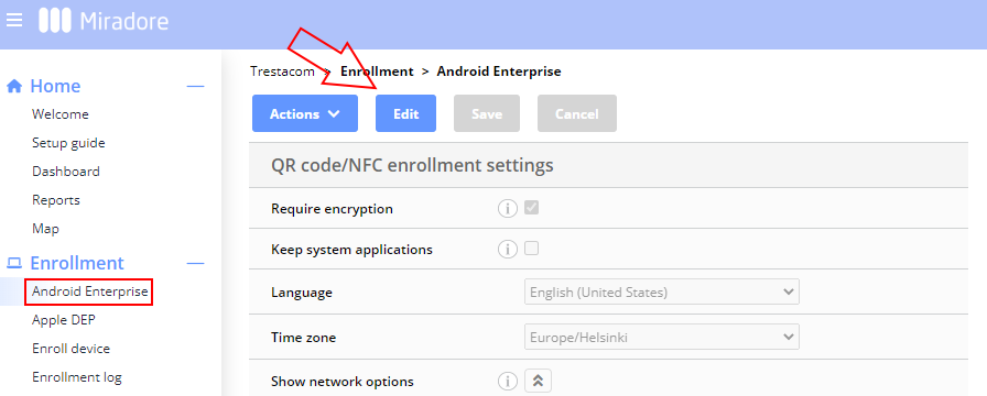 Android Enterprise system application settings