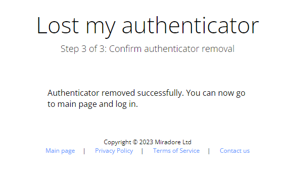 Message confirming the authenticator removal.