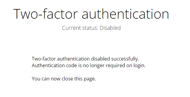 Two-factor authentication has been disabled in Miradore.